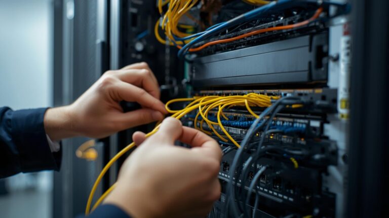 صور لاعمال التيار الخفيف داخل الراك بكابلات CAT6 768x430